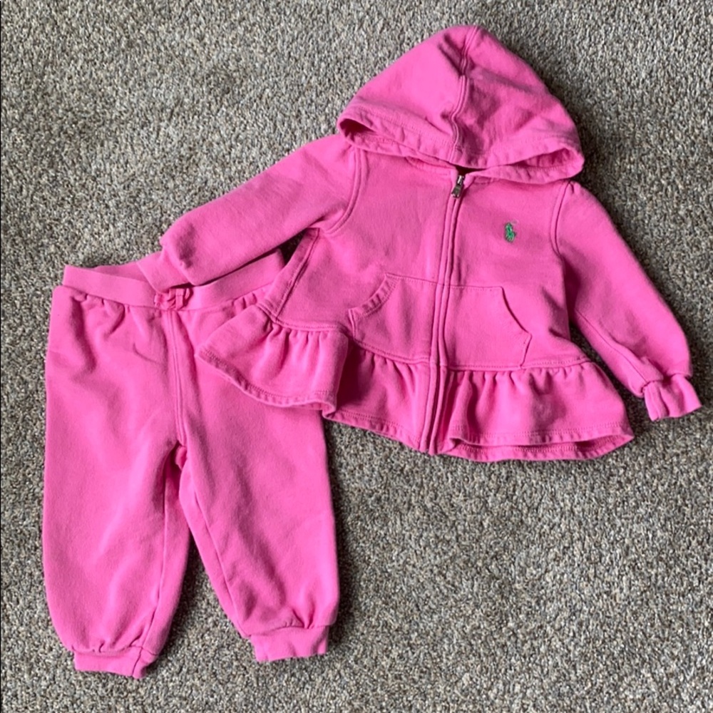 Pink polo ruffle sweat outfit